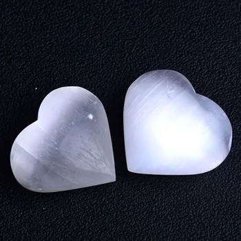 1 ADET Doğal Beyaz Selenit El Oyma Alçı Kalp Kristal şifa taşı Dekorasyon İçin Kedi Gözü Alçı Oyma Kalpler hediye İçin  10