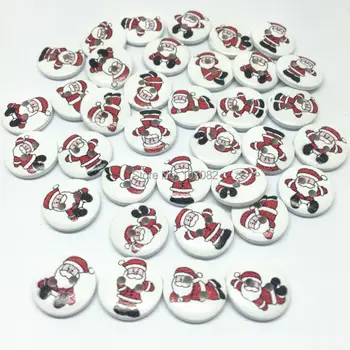 100 adet Santa Karışık Ahşap Noel Düğmeleri 15mm 2 Delik Dikiş Yuvarlak Düğme Bezemeler El Sanatları Noel Geyik Düğmesi  10