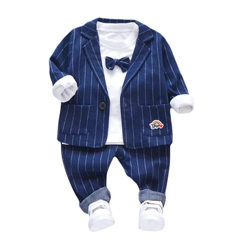 2019 bahar Bebek Erkek Giysileri Setleri Beyefendi Tarzı Şerit Bebek Mont + T Gömlek + Pantolon Yüksek Kaliteli Çocuk Çocuk Suits1-4Y  10