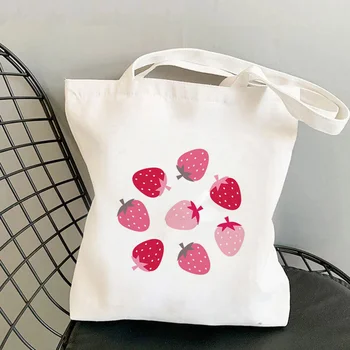 2021 Alışveriş Çilek Alanları Baskılı Tote Çanta kadın Harajuku alışveriş çantası kız Omuz alışveriş çantası Bayan Kanvas Çanta  10
