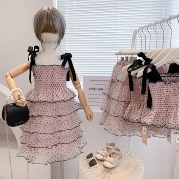 2022 Kız Yaz Prenses Giyim Seti Sling Üst + Saçaklı Etek Çocuk Giysileri Kızlar İçin Parti Giyim Çocuk Giyim  10