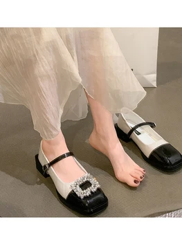 2022 Moda Seksi Sonbahar Yeni kadın tek ayakkabı Kare Ayak Tıknaz Topuk suni elmas toka Mary Jane Ayakkabı  10