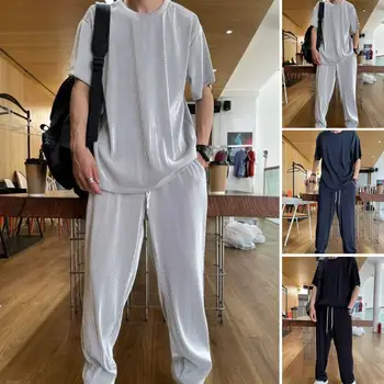 2022 Yaz Eşofman Setleri Erkekler Kıyafet Katı Buz İpek Dökümlü Kısa Kollu Üstleri Uzun Pantolon Gevşek Eşofman Rahat Takım Elbise ropa hombre  10