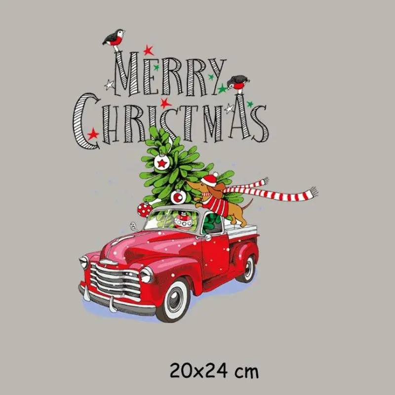20x24cm Merry Christmas Ağacı Araba Demir On Yamalar DIY ısı transferi giysi T-Shirt termal Çıkartmalar Dekorasyon baskı