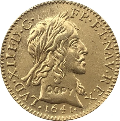 24-K altın kaplama 1641 Fransa Louis XIII paraları kopya