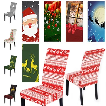 31 stilleri Rahat Spandex sandalye kılıfı Noel Baskılı Streç Yemek Sandalyesi Slipcover Noel Tatil Atmosferi Dekorasyon  10