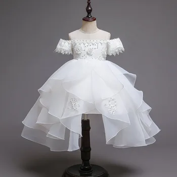 4-14 yıl Beyaz Yaz Çocuklar Resmi Abiye Kızlar İçin Dantel Tutu Elbise Prenses Vaftiz Elbise Zarif düğün elbisesi  10