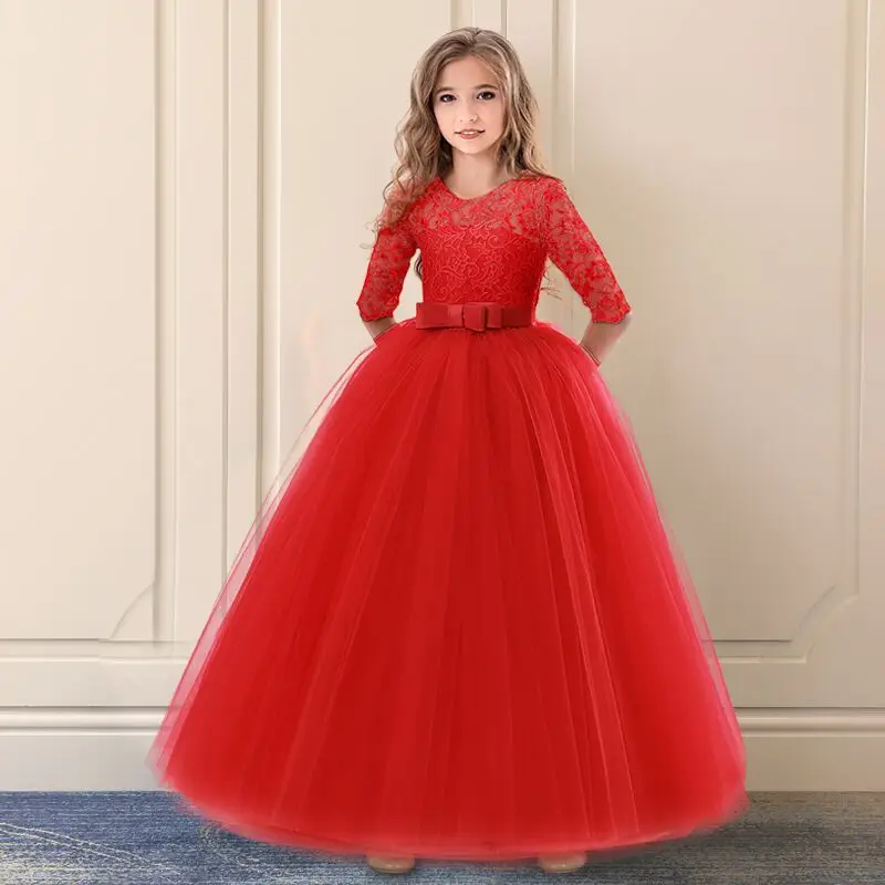 6 ila 14 Yıl Bebek Kız Elbise Çiçek Uzun Dantel Frocks Zarif Çocuk Noel Balo Abiye Elbiseler Kız Parti Çocuklar Akşam Kıyafeti