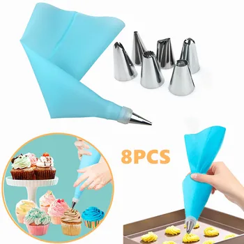 8 Adet Kek Dekorasyon Kiti Boru İpuçları Silikon pasta torbası Kullanımlık Kek Dekorasyon Araçları Krem Cupcake Meme Pişirme Aksesuarları  10