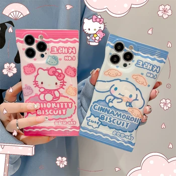 Anime Sanrio Hello Kittys telefon kılıfı Kawaii Melodi Cinnamoroll iPhone 14 13 12 11 Xs Xr Pro Max Kızlar Cep Koruyucu Kabuk  10