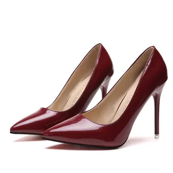 Artı Boyutu Kadın Ayakkabı Sivri Burun Pompaları Patent Deri Elbise Yüksek Topuklu Tekne Ayakkabı Düğün Ayakkabı Zapatos Mujer Beyaz d8  10
