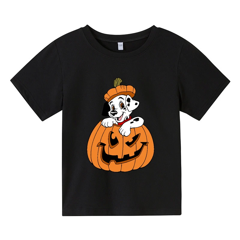 Disney 101 Dalmaçyalı Cadılar Bayramı Çocuk Giysileri Rahat Güzel Yürümeye Başlayan Kızlar Kısa Kollu Karikatür pamuklu tişört Katı Tee