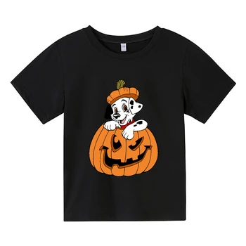 Disney 101 Dalmaçyalı Cadılar Bayramı Çocuk Giysileri Rahat Güzel Yürümeye Başlayan Kızlar Kısa Kollu Karikatür pamuklu tişört Katı Tee  5