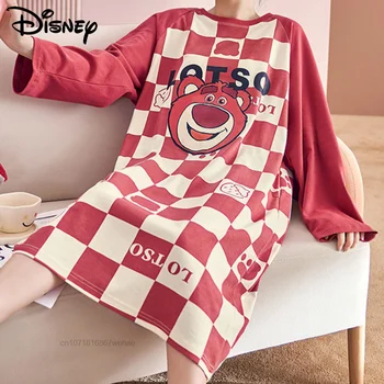 Disney Lotso Ayı Karikatür Cinnnamoroll pamuklu uzun kollu tişört Kadın Pijama Tulumlar Sevimli Öğrenci Bahar Sonbahar Sünger Gecelik Bob  10