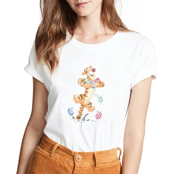 Disney Paskalya Tigger T shirt Kadın Rahat Yaz Kısa kollu Yuvarlak Boyun Elbise Winnie the Pooh Üst Femme  10