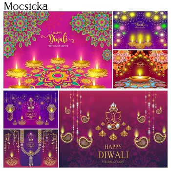 Diwali Festivali Parti Zemin Fotoğrafçılık için Duvar Hindistan Diwali mum yanan ışıklar Laxmi Puja Arka plan Fotoğraf stüdyosu  10