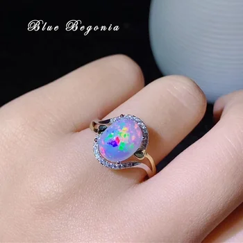 Doğal Opal Yüzük Kadınlar için Nişan Düğün Kız Arkadaşı Hediye 8 * 10mm Renkli Taş Güzel Takı 925 Ayar Gümüş  10