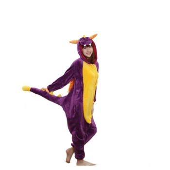 Flanel Spyro Ejderha Onesies Yetişkinler İçin Kigurumi Pijama Hayvan Tek Parça Pijama Kadın Onsie Cadılar Bayramı Cosplay Kostüm Romper  10