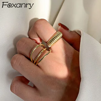 Foxanry Minimalist Gümüş Renk alyanslar Kadınlar için Çiftler Fransa Altın Kaplama Moda Zarif Gelin Takı Hediyeler  10