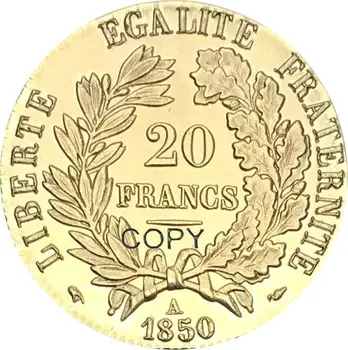 Fransa 1850 A 20 Frangı REPUBLİQUE FRANCAİSE LİBERTE EGALİTE FRATERNİTE Altın Sikke Pirinç Metal Kopya Paraları  10