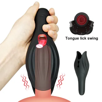 Glans Eğitmen Tougue Yalamak Titreşimli mastürbasyon kupası Yapay Vajina Erkek Masturbator Penis Vibratörler Erkekler için Yetişkin Malzemeleri  10