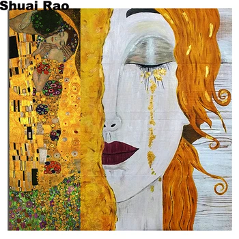 Gustav Klimt Altın Gözyaşları ve Öpücükler 5d diy tam yuvarlak elmas boyama kare matkap mozaik Elmas Nakış çapraz dikiş  10