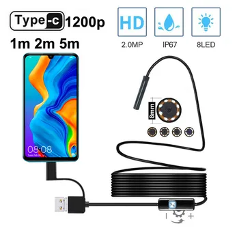 HD 1200 P USB C Endoskop Yarı Sert Kablo Su Geçirmez 8mm Lens 8 Ayarlanabilir led ışık Endoskop android kamera Telefon ve PC  10