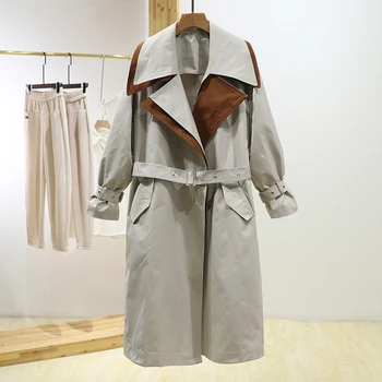 Hit Renk Çift Çentikli Yaka Rüzgarlık Kadın Yeni Yüksek Bel Dantel Up Tasarımcı Siper Sonbahar Giyim  10