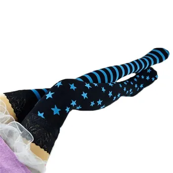 Japon Harajuku Yıldız ve Çizgili Desenli Kadife Tayt Külotlu Çorap Moda Renkli Çorap Tayt  10