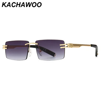 Kachawoo çerçevesiz dikdörtgen güneş gözlüğü erkekler retro kare gözlük kadın Yaz tonları altın mavi kahverengi 2021 en çok satan  10