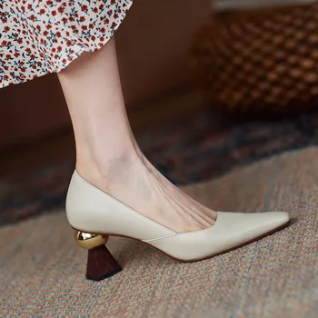 Kadın Yüksek Topuklu Kadın Kalın Topuk Ayakkabı PU Sivri Düz Renk Şekilli Topuk Kaymaz Artış Deri    10