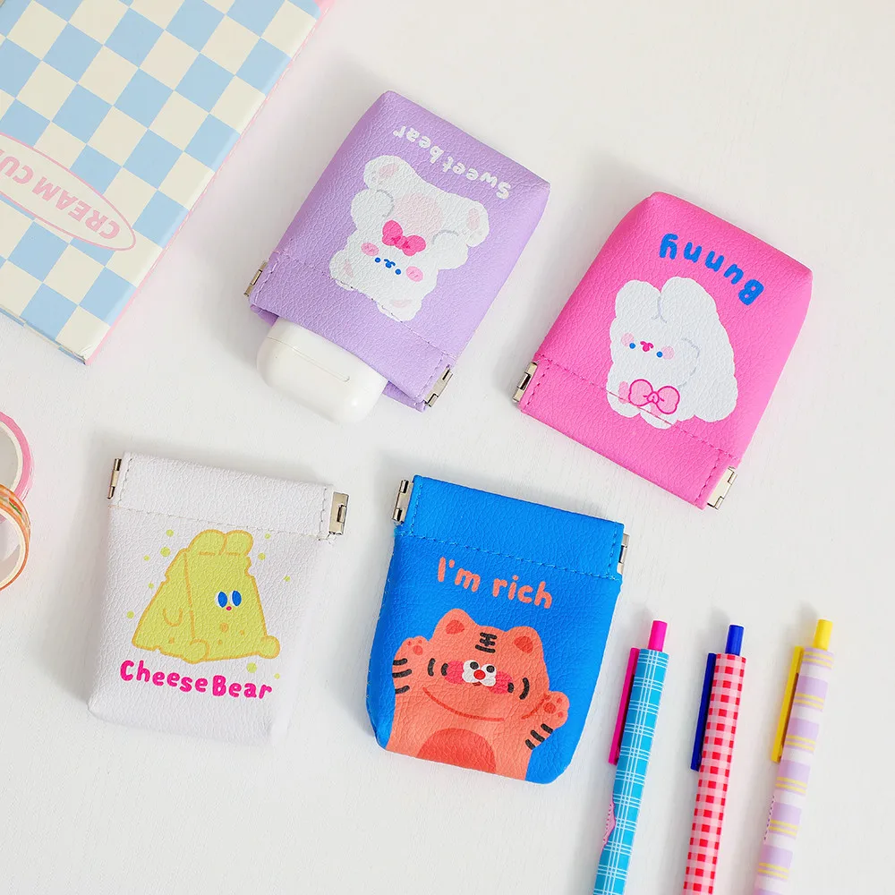Kawaii Mini bozuk para cüzdanı Çantası PU Deri Sevimli Ayı Tavşan Airpods Kulaklık Tel Çeşitli Eşyalar Koruyucu çanta Çocuk Kız Hediye İçin