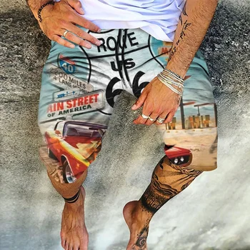 KeKe Erkekler plaj pantolonları Yeni Yaz Erkek Şort Rota 66 3D Baskı Retro Sokak Harajuku Moda Rahat pantolon Elastik Kayış  10
