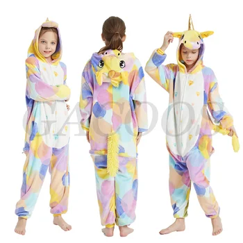 Kigurumi Unicorn Pijama Çocuklar Kış Panda Onesies Uyku Tulumlar Pijama Büyük Erkek Kız Pazen Pijama Seti Hayvan Pijama  10