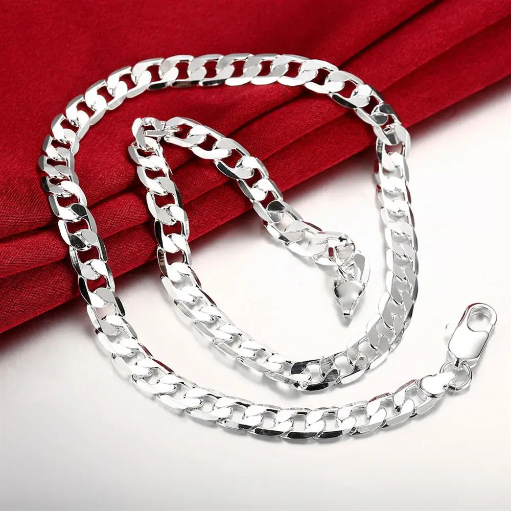 Klasik erkek 8mm zincir 925 Ayar Gümüş Kolye yüksek kalite takı 16-24 inç moda düğün parti Yılbaşı hediyeleri