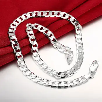 Klasik erkek 8mm zincir 925 Ayar Gümüş Kolye yüksek kalite takı 16-24 inç moda düğün parti Yılbaşı hediyeleri  10
