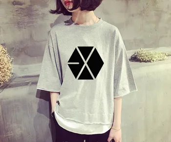 Kpop EXO bol tişört kadın Kore İKİ KEZ Yaz pamuk Harajuku Sahte iki adet Kısa kollu gömlek İSTİYORUM BİR günlük kıyafetler  10