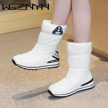Kış Kalınlaşmak Artı Kadife Su Geçirmez Kar Botları Kadın Sıcak Aşağı Çizme PU kaymaz Orta Tüp Botas Hafif kore ayakkabısı Zapato  10