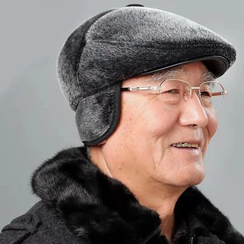 Kış Sürüş erkek Newsboy Şapka Earmuffs Bere Yaşlı Adam düz kasket Kış sıcak Şapka Yaşlı Adam  10