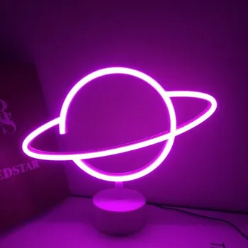 LED Neon lamba eliptik gezegen şekilli toprak burcu neon ışık pili ev dekoratif duvar lambası noel partisi odası aydınlatma  10