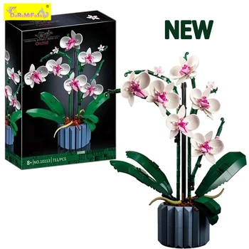 Moc Tuğla Orkide Çiçek Yapı Taşları Çiçekler Blok Buket Succulents Saksı FİT 10311 Romantik Kiti Yapı Oyuncak Kız Hediyeler  10