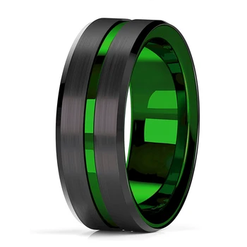Moda 8mm Yeşil Renk Oluk Eğimli Kenar Tungsten alyanslar Erkekler İçin Siyah Fırçalanmış Çelik Nişan Yüzüğü erkek Düğün Band  10