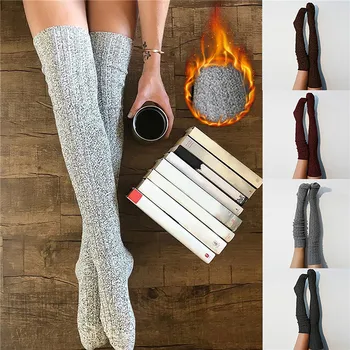 Moda Örme Çorap Kadın Kablo Örgü Ekstra Uzun Çizme Çorap Diz Üzerinde Uyluk Yüksek Kızlar Sıcak Stok Sonbahar Kış Bayanlar  10