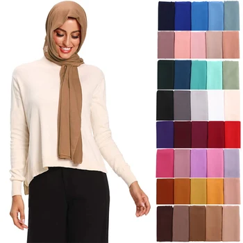 Moda ışık Kadınlar Katı Şifon Başörtüsü Hazır Giyim Anında Başörtüsü Eşarp Arap Şal Başörtüsü Müslüman Şal İslam Hicap  10