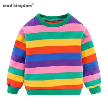 Mudkingdom Sevimli Büyük Kız Tişörtü Gökkuşağı Çocuk Bahar Giysileri Erkek Şerit Tişörtü Renkli Sonbahar Çocuk Giysileri  10
