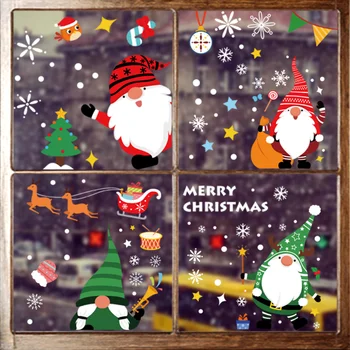 Noel Baba Elk Noel Pencere Sticker Mutlu yılbaşı dekoru Ev İçin Noel Süs Noel Hediyesi Navidad 2021 Yeni Yıl 2022  10