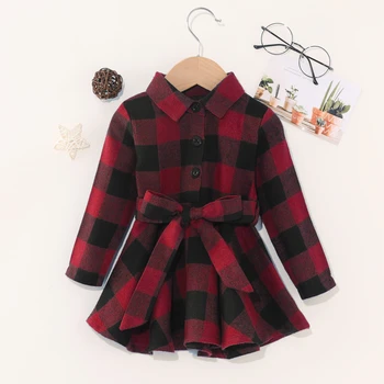 Noel Sezonu Rahat Çocuk Giysileri Bahar Sonbahar Bebek Flanel Kırmızı ve Siyah Küçük Kızlar Ekose Elbise  10
