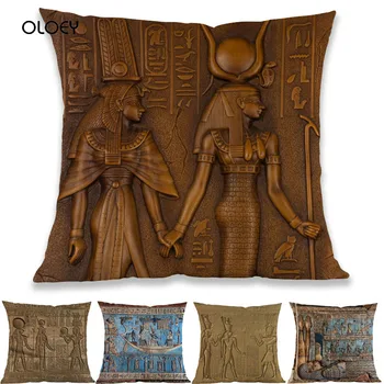 Portre Hiyeroglif Firavun Asa Desen Polyester Yastık Araba Dekorasyon ..Eski Mısır Duvar Kapak Ev Yatak Odası Otel   10