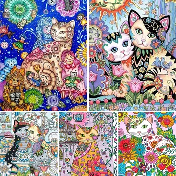 Renkli Kedi Hayvan Baskılı 11CT Çapraz Dikiş Kiti Nakış El Sanatları Boyama El Yapımı İşi Mulina Ev Dekor Promosyonlar  10