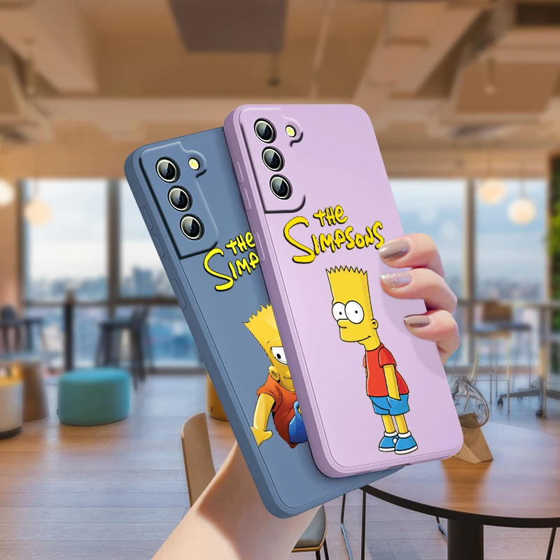 Sevimli Karikatür Simpsons Samsung Galaxy S21 S22 Pro S20 FE S10 Not 20 10 Artı Lite Ultra Sıvı Silikon Halat telefon kılıfı